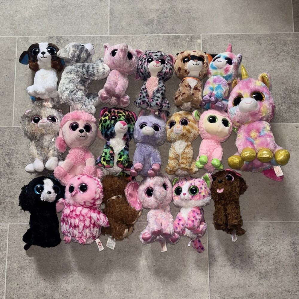 Ty Beanie Boos Plush Beanbag Stuffed Animal Lot of 19 Assorted Animals (No Tags)